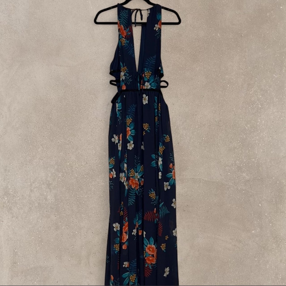 Express Navy Floral Backless Dress